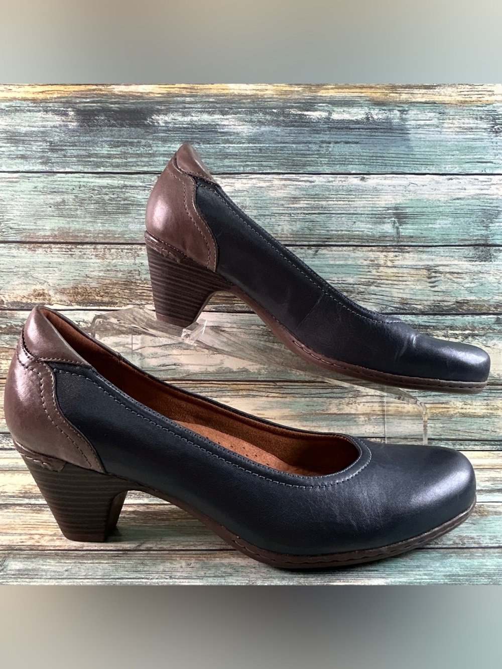 Cobb Hill Adaline Pumps Womens Size 11M Navy Blue and Brown Leather Slip On Shoe